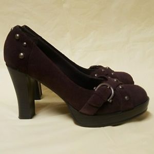 Mia Brown Suede Leather  Pumps with Chunky Heel